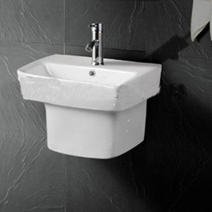 Lavabo de Pared Simple de Cerámica Blanca para Baño, Lavamanos Colgante - Product Image 4