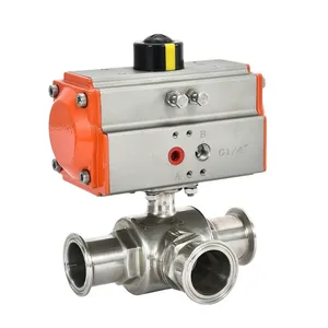GOGO Pneumatic Quick Mount T-type / L-type Stainless Steel Sanitary Clamp 304 / 316 Three-Way Ball Valve