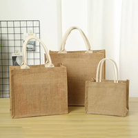 Sac fourre-tout en toile de jute réutilisable, grand format, en chanvre et lin, avec poche avant en coton, idéal pour les cadeaux et le shopping (vente en gros)