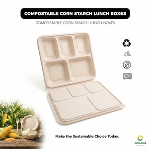 Boîte à lunch rectangulaire ChiLang H528 1400 ml en PLA, conteneur alimentaire 100 % compostable et biodégradable, compatible micro-ondes, personnalisable - Product Image 1