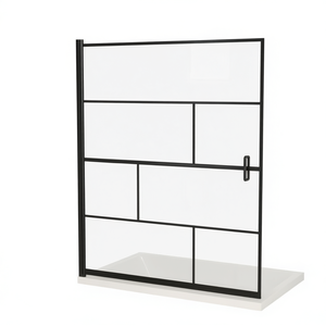 Cabine de douche noire ESG 45,7x55,1 avec porte coulissante à cadre, receveur en acrylique, design minimaliste rectangulaire - Product Image 1