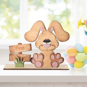 Ornements de Pâques en bois mignons, lapin malvoyant, décoration de bureau, vente en gros - Product Image 1