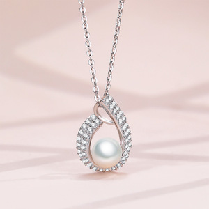 Collier pendentif en argent sterling S925 avec perle d'eau douce naturelle blanche, plaqué rhodium/or/or rose, pour femmes, vente en gros - Product Image 4