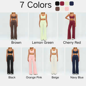 Ensemble quatre pièces pour femmes avec soutien-gorge <span class=keywords><strong>de</strong></span> sport à col en U, short taille haute, leggings et pantalon large avec détails <span class=keywords><strong>de</strong></span> lignes blanches, vêtements <span class=keywords><strong>de</strong></span> sport extensibles et doux - Product Image 6