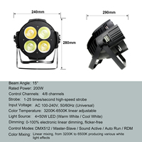 Luz LED Par de 200W, Blanco Cálido, CCT Ajustable 3200K-6500K, CRI90, Aluminio, DMX512, IP20, Ángulo de Haz de 15°, Luz de Escenario de Alta Velocidad