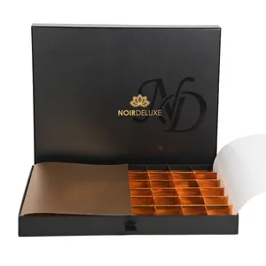 Custom Recyclable Slide Drawer Chocolate Cardboard With Golden Dividers High End Baklava Truffle Chocolate Gift Box