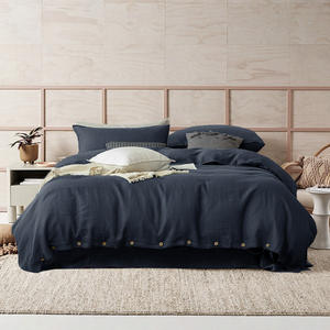 Blu Navy puro lino pietra lavato naturale lino <span class=keywords><strong>francese</strong></span> King Size 4 pezzi 2 federe 1 lenzuolo con angoli 1 lenzuolo piatto biancheria da letto morbida - Product Image 3