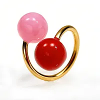 Asymmetrischer Zweifarbiger Glänzender Kugel-Dekor Edelstahl Mode-Ring Offener Ring Personalisierter Schmuck für Tägliches und Festliches Tragen