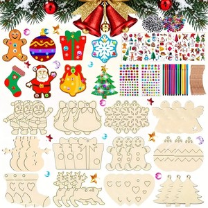 Kit de bricolage en bois pour enfants pour Noël, décorations de fête à peindre et artisanat pour la maison, ornements à suspendre pour l'arbre de Noël - Product Image 1