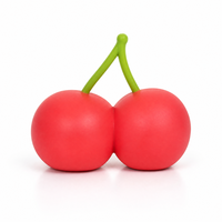Balle anti-stress souple et compressible en forme de cerise, tige verte, rouge vif, à rebond lent, pour bureau