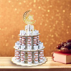 แท่นวางเงินอีดมูบาร็อค รูปพระจันทร์และดาวสีทอง หลายชั้น ทำจากกระดาษ สำหรับงานปาร์ตี้ ของขวัญเงินอิสลาม พร้อมลวดลายประณีต - Product Image 2