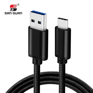 Kabel Data dengan Jalinan Nilon USB 3.0 Ke Kabel Tipe C 3A Pengisian Cepat untuk Ponsel Android Charger Tipe C Kabel Pengisian Cepat