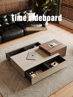 Table basse en travertin de style moderne minimaliste du milieu du siècle, avec meuble TV et espace de rangement, aucun assemblage requis