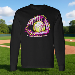 Maglietta a maniche lunghe con stampa digitale di guanto da softball, gocce di gelato e granella, girocollo, unisex per adulti, per sport e giochi - Product Image 2