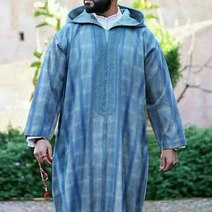 Chemise longue bleue de Style ethnique africain pour hommes, Robe musulmane de dubaï, chemisiers islamiques Kaftan <span class=keywords><strong>Agbada</strong></span> Dashiki Thobe Abaya messieurs - Product Image 2