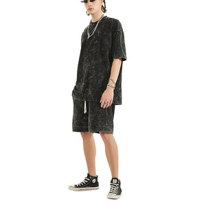 T-shirt personnalisé à manches courtes, surdimensionné, noir et gris, pour homme, sans impression, effet délavé à l'acide - Product Image 3