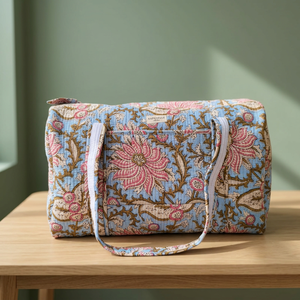 Bolsa de Lona de Algodón con Cierre de Cremallera, Gran Capacidad, Estilo Weekender de Lujo, Bolsa de Viaje y Gimnasio, Diseño Floral con Logotipo Personalizado - Product Image 1