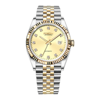 Automatische runde Zifferblatt 12H White Diamond Index Uhr mit 3h Kalender offenes Fenster