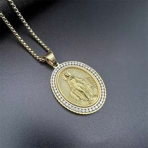 สร้อยคอจี้รูปวงรีประดับเพชรซิร์คอนลายศาสนาฮิปฮอป - Product Image 5
