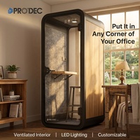 Cabine de réunion mobile insonorisée en bois grainé, cabine téléphonique privée grise