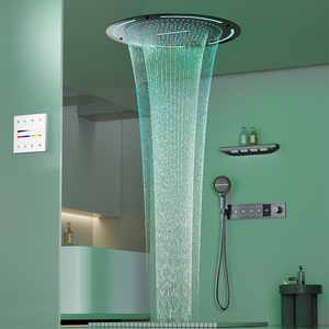 Nouvel ensemble de <span class=keywords><strong>douche</strong></span> thermostatique numérique chromé, encastré au plafond, avec contrôle double chaud/froid, pommeau de <span class=keywords><strong>douche</strong></span> carré en laiton à LED effet pluie - Product Image 2