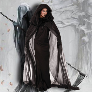 Disfraz de Fantasma de la Noche para Mujer, Capa Larga Negra con Capucha, Túnica de Bruja, Túnica de la Muerte, Disfraz de Halloween para Fiesta - Product Image 2