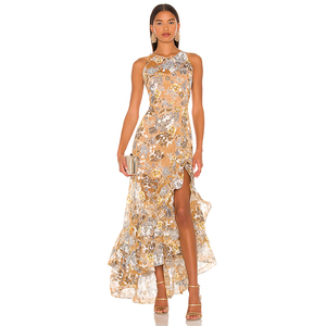 Robe de soirée asymétrique pour femmes, tenue longue, sans manches, imprimé fleurs, sexy, ourlet asymétrique - Product Image 4