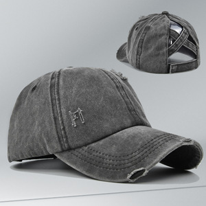 धोया रेट्रो क्रॉस होल ठोस रंग शरद ऋतु बेसबॉल कैप जिसमें पोनीटेल छेद pvc सामग्री 6-पैनल कस्टम - Product Image 4