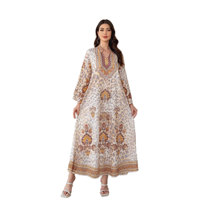 Abito lungo da donna musulmano Casual Abayas stampato con strass ricamato in poliestere Hijab - Product Image 1