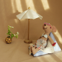 Maileg-Style plage vacances Miniature jeu ensemble souris en peluche poupée avec pouf chaise et Parasol tissu doux décor à la maison modèle cadeau