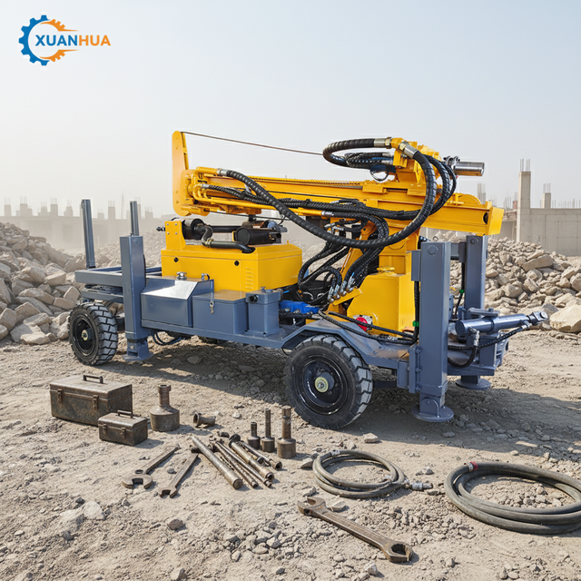 Water Well Drilling Rig / Wheel Pneumatic Rotary Drill Farm & Underground Borehole Drilling Machine with Pump System for Sale