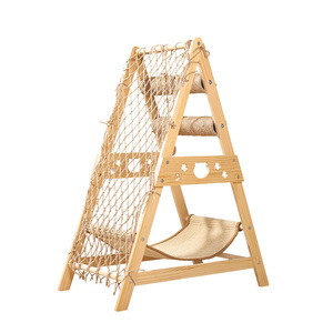 Wooden Cat Tree 4 Levels With Climbing Net And <b>Scratching</b> <b>Posts</b> For Multiple Cats Simple Design Durable - Product Image 3