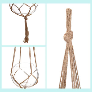 Support de pot de jardin créatif en filet tressé respirant, fait main en corde de coton et de lin, design simple, pour intérieur et <span class=keywords><strong>extérieur</strong></span>, à suspendre au mur - Product Image 2