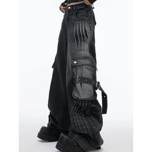 Fábrica Personalizar Crazy Denim Pantalones vaqueros de pierna ancha para hombre Diseño plisado Multi bolsillo Baggy Cargo Diseño Pantalones de mezclilla para hombres - Product Image 1
