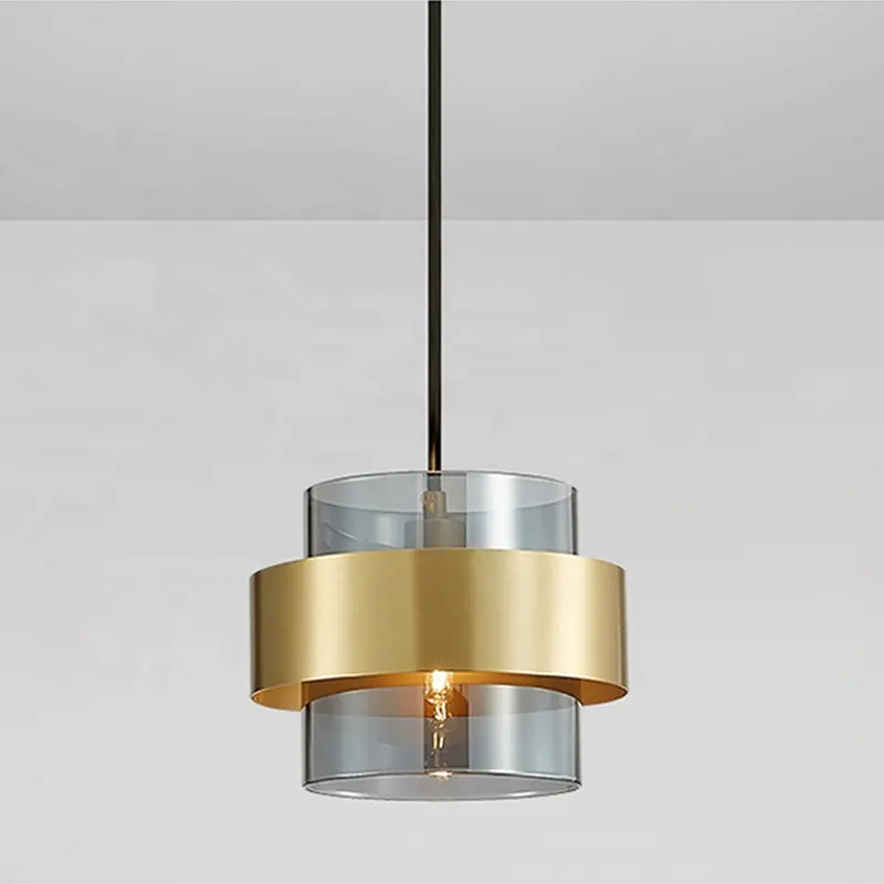 Lustre de vidro criativo de luxo estilo nórdico, luzes pingente de anel de cobre pós-moderno para sala de jantar e quarto