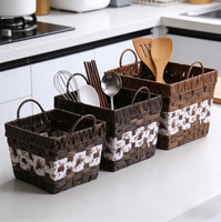 Panier de rangement mini rectangulaire moderne en rotin PE tressé, écologique, avec poignées, haute qualité, personnalisable pour cosmétiques et rangement domestique