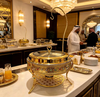NANSHENG Plat de service rond décoratif en strass doré, chauffe-plats pour hôtels, restaurants, buffets et traiteurs