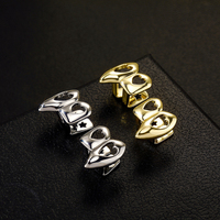 Grillz double cœur creux plaqué or bicolore, dents de vampire, bijoux dentaires Hip Hop pour Halloween, fournisseur en gros