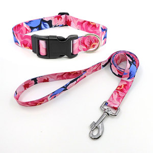 Floral Dog <b>Collar</b> and Leash Set Adjustable Buckle Colorful Pattern Fashion Style for Small Dogs - Product Image 1