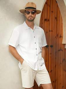 Polo de punto de poliéster blanco con estampado de verano <span class=keywords><strong>para</strong></span> hombre, estilo casual elegante, con botones, cuello redondo, antiarrugas, tallas hasta 5XL - Product Image 2