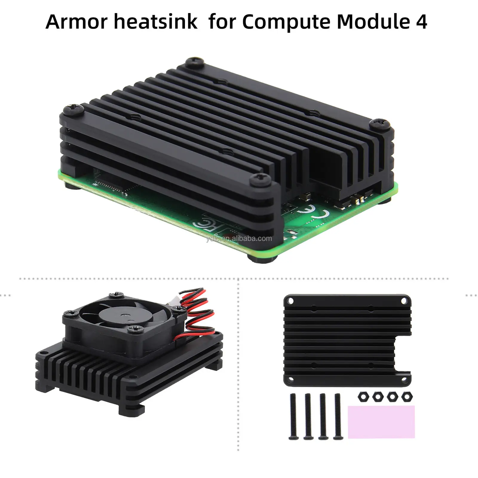 Raspberry Pi Compute Module 4 CM4 12mm Embedded Aluminum Heatsink / Cooler / Radiator / Protective Shell Support 30mm Fan