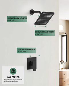 Matte đen vòi hoa sen vòi chức năng duy nhất lượng mưa vuông xử lý điều khiển vòi hoa sen đặt cupc vòi - Product Image 5