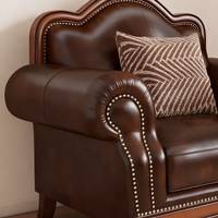 Muebles de Salón, Juego de Sofás de Madera, Sofá de Cuero de Madera Maciza de 1-2-3 Plazas, Sofá Reclinable Modular Moderno Americano