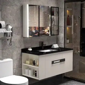 Vanity kamar mandi langsung pabrik kustom kabinet pintu pengocok kamar mandi Modern gaya Prancis meja rias kamar mandi