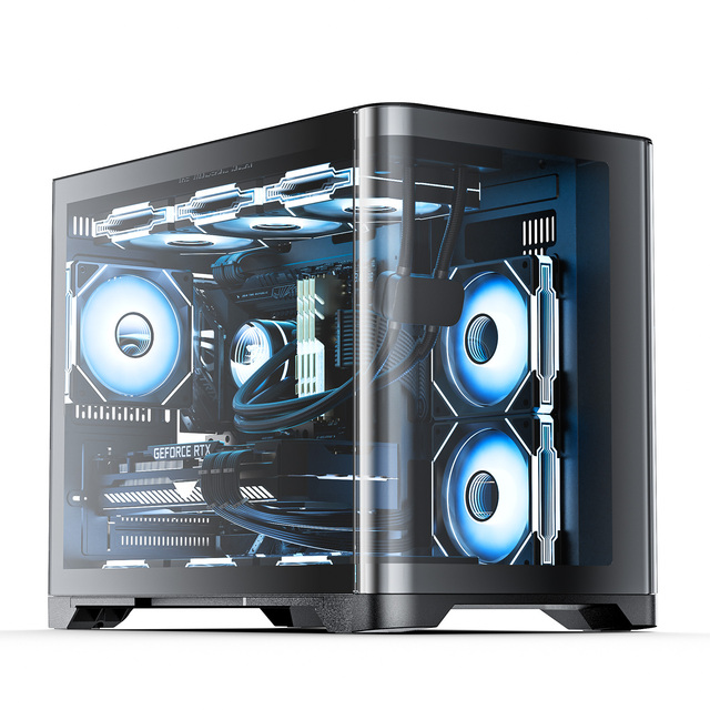 Aluminum Alloy Tempered Glass Panel Mid Tower Computer Chassis for MATX/ITX Gaming PCs with Power Supply HDD/SSD Storage