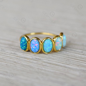Bague en argent sterling 925 massif plaqué or de haute qualité, avec opale ombrée, prix avantageux, Gemnel - Product Image 2