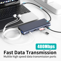 Dok tampilan ganda Usb C 13 dalam 1, adaptor PD 100W Hub, stasiun Dok pembaca kartu SD