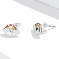 Arc-en-ciel nuages clous d'oreille 925 argent Sterling coloré nuages boucles d'oreilles pour femmes bijoux fins amitié cadeau SCE1339