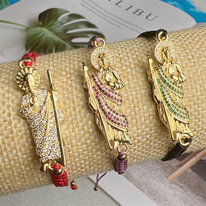 Bracelet tressé porte-bonheur Saint Jude fait à la main, plaqué or, zircone cubique, bracelets en corde de Saint Jude, vente en gros - Product Image 2