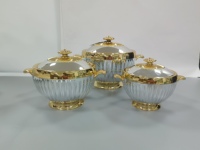 Ensemble de chauffe-plats de luxe sur pied 1.2L 1.8L 3.2L avec bordure dorée, pot isotherme, plat de service thermique pour fêtes musulmanes